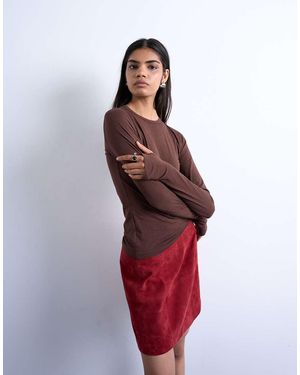 TOPSHOP Long Sleeve Crew Neck Superfine Top - Red