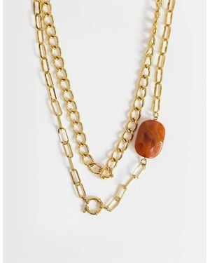 TOPSHOP Oakley Stainless Steel Multi Chain Necklace With Stone - Metallic