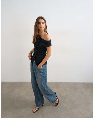 TOPSHOP Bardot Button Through Top - Black