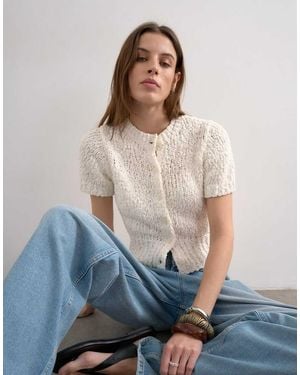 TOPSHOP Knitted Textured Short Sleeve Cardigan - Grey