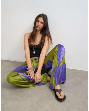 TOPSHOP Satin Tie Waist Wide Leg Trouser - Purple