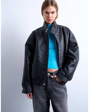 TOPSHOP Double Fronted Funnel Seam Detail Bomber - Blue