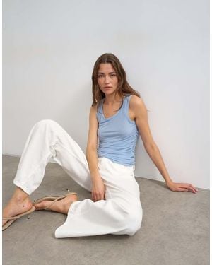 TOPSHOP Mesh Double Layer Ruched Top - Blue
