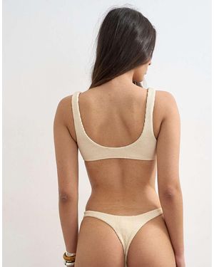 TOPSHOP Tara Crinkle Thong Bikini Bottom - Natural