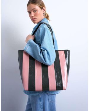 TOPSHOP Stevie Large Striped Faux Leather Tote Bag - Blue