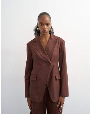 TOPSHOP Linen Blend Co Ord Occasion Strong Shoulder Cinched Waist Blazer - Brown