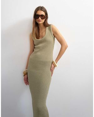 TOPSHOP Knitted Tubular Trim Scoop Neck Maxi Dress - Green