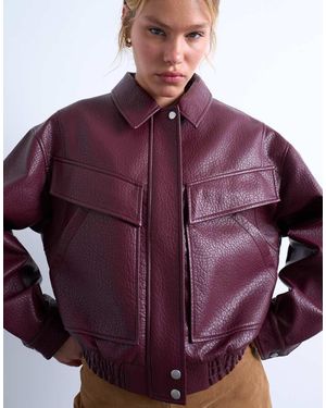 TOPSHOP Oversized Faux Leather Bubble Boxy Zip Through Bomber Jacket - Purple