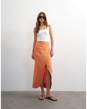 TOPSHOP Linen Wrap Maxi Skirt - White