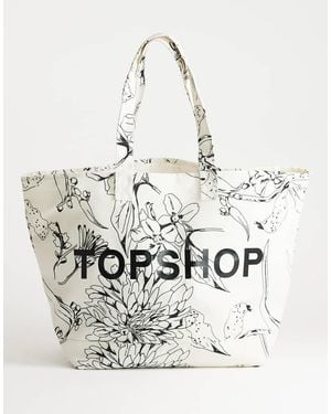 TOPSHOP Large Printed Canvas Tote Bag - Natural