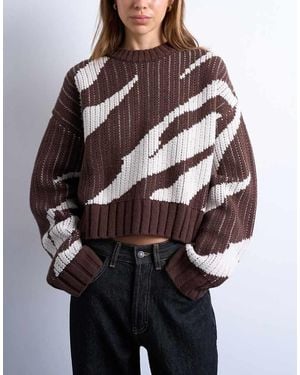 TOPSHOP Knitted Abstract Print Jumper - Brown