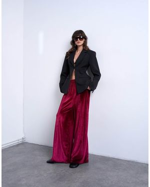 TOPSHOP Velvet Wide Leg Pull On Trouser - Red