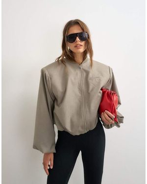 TOPSHOP Oversized Zip Up Bomber Jacket - Natural