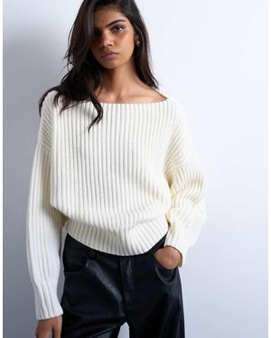 TOPSHOP Knitted Slash Neck Jumper - White