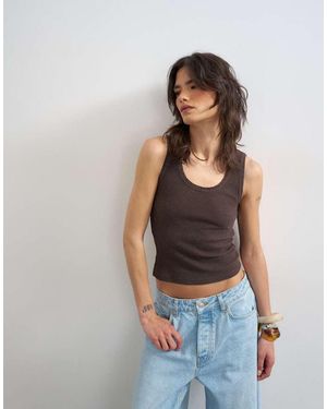 TOPSHOP Washed Waffle Vest With Woven Trim - White