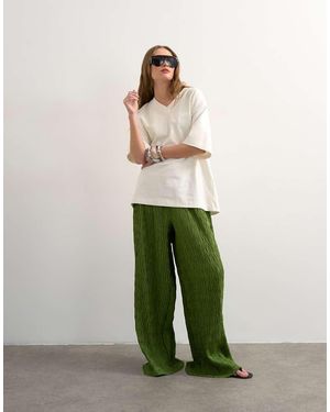 TOPSHOP Plisse Wide Leg Trouser - Green