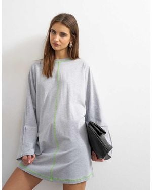 TOPSHOP Cotton Rich Jersey Rolled Sleeve T-Shirt Mini Dress - Grey