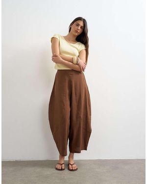 TOPSHOP Linen Oversized Ovoid Mid Length Trouser - Brown