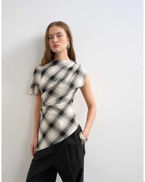 TOPSHOP One Sleeve Slash Neck Top - Grey