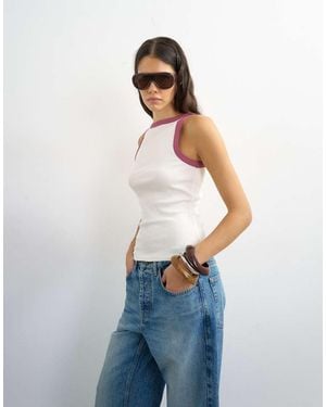 TOPSHOP Burgundy Tipping Slash Neck Racer Vest - Blue