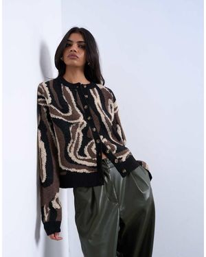TOPSHOP Knitted Animal Pattern Cardigan - Black