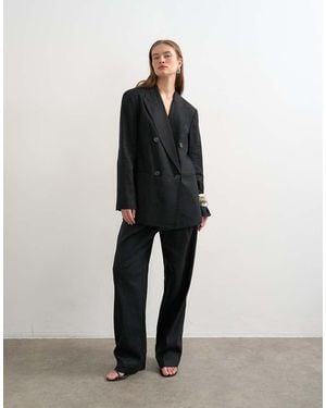 TOPSHOP Linen Barrel Leg Trouser - Black