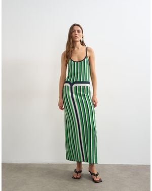 TOPSHOP Knitted Stripe Maxi Dress - Green