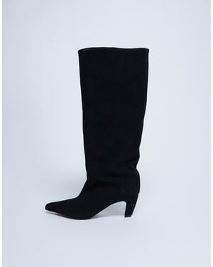 TOPSHOP Nelly Real Suede Pointed Toe Slouch Boot - Black