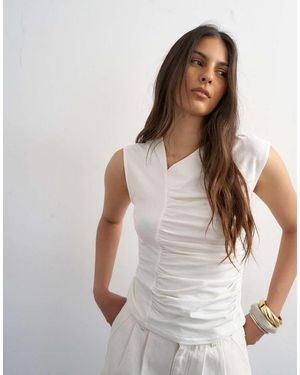 TOPSHOP Ruched Seam Tank - White