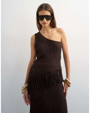TOPSHOP Knitted One Shoulder Tape Yarn Co-Ord Top - Black