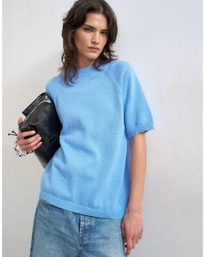 TOPSHOP Knitted Half Sleeve T-shirt - Blue