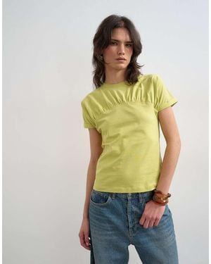 TOPSHOP Gathered Yoke Cap Sleeve T-shirt - Yellow