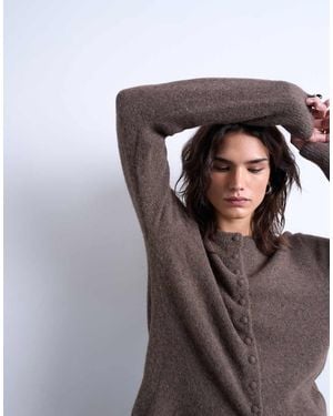 TOPSHOP Knitted Covered Button Cardigan - Brown