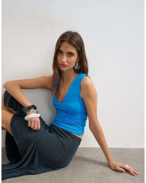 TOPSHOP V-Neck Ruched Side Tank-Multi - Blue