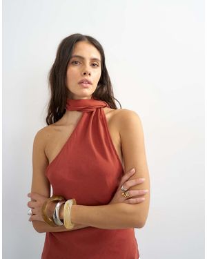 TOPSHOP Cupro Halter Scarf Detail Top - Red
