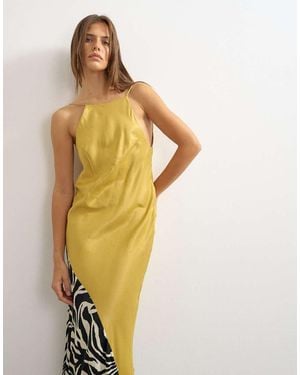TOPSHOP Satin Bias Halter Neck Open Scoop Back Maxi Dress - Metallic