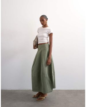 TOPSHOP Denim Seamed Barrel Maxi Skirt - Green