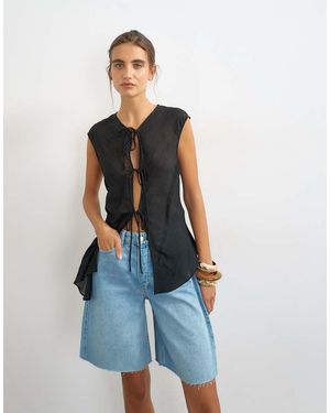 TOPSHOP Cap Sleeve Asymmetric Tie Detail Top - Blue