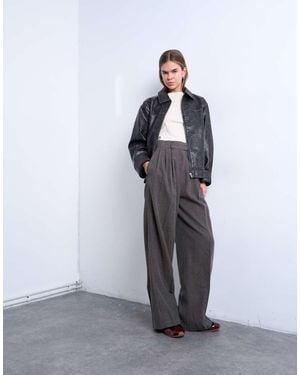 TOPSHOP High Waisted Two Pleat Herringbone Pleated Front Trouser - Grey