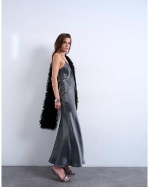 TOPSHOP Halter Tie Neck Liquid Metallic Maxi Slip Dress - Blue