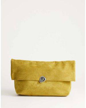 TOPSHOP Gaia Oversized Suedette Folded Clutch Bag With Hardware - Yellow