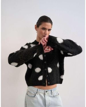 TOPSHOP Knitted Brushed Spot Cardigan - Black
