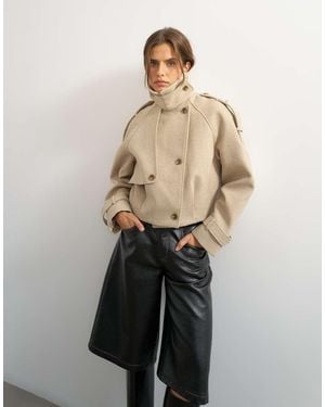 TOPSHOP Cropped Wool Blend Trenchâ - Natural