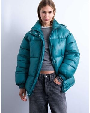 TOPSHOP High Shine Ripstop Puffer Jacket - Blue