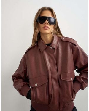 TOPSHOP Oversized Faux Leather Bomber Jacket - Brown