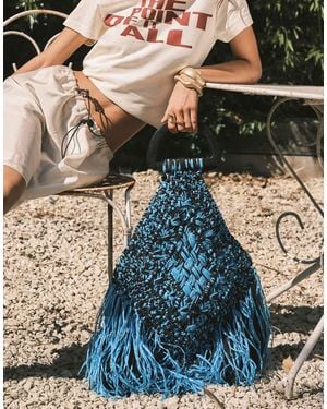 TOPSHOP Hugo Weave Tassel Straw Bag - Blue