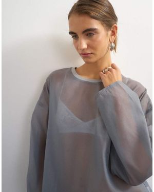 TOPSHOP Organza Crew Neck Oversized Top - Grey