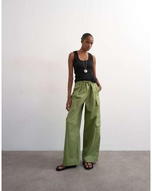 TOPSHOP Clean A Line Wide Leg Cargo With Tie Waist - Green