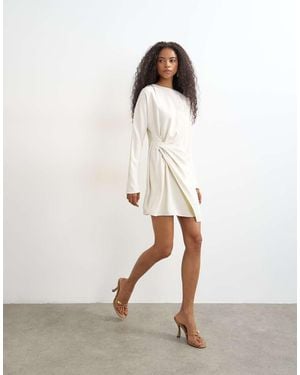 TOPSHOP Long Sleeve High Neck Tuck Side Mini Dress - White