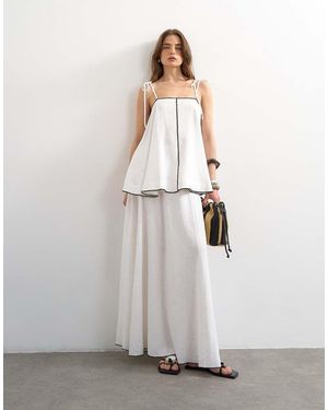 TOPSHOP Co-Ord Heavy Linen Rich Maxi Skirt With Contrast Piping - White